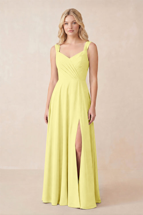 Sweetheart A-Line Chiffon Long Bridesmaid Dress in Buttercup