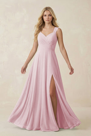 Sweetheart A - Line Chiffon Long Bridesmaid Dress in Candy Pink - KissProm Bridesmaid Dresses