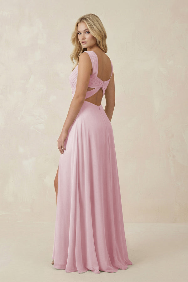 Sweetheart A - Line Chiffon Long Bridesmaid Dress in Candy Pink - KissProm Bridesmaid Dresses