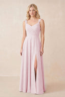 Sweetheart A-Line Chiffon Long Bridesmaid Dress in Candy Pink
