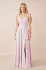 Sweetheart A-Line Chiffon Long Bridesmaid Dress in Candy Pink