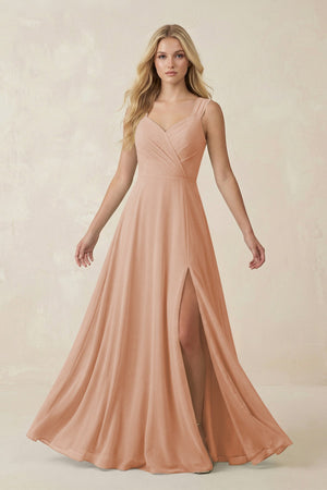 Sweetheart A - Line Chiffon Long Bridesmaid Dress in Champagne Rose - KissProm Bridesmaid Dresses