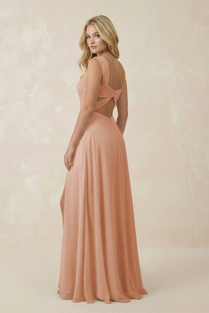 Sweetheart A - Line Chiffon Long Bridesmaid Dress in Champagne Rose - KissProm Bridesmaid Dresses