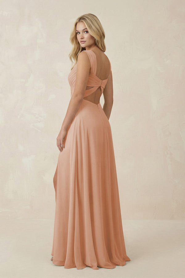 Sweetheart A - Line Chiffon Long Bridesmaid Dress in Champagne Rose - KissProm Bridesmaid Dresses