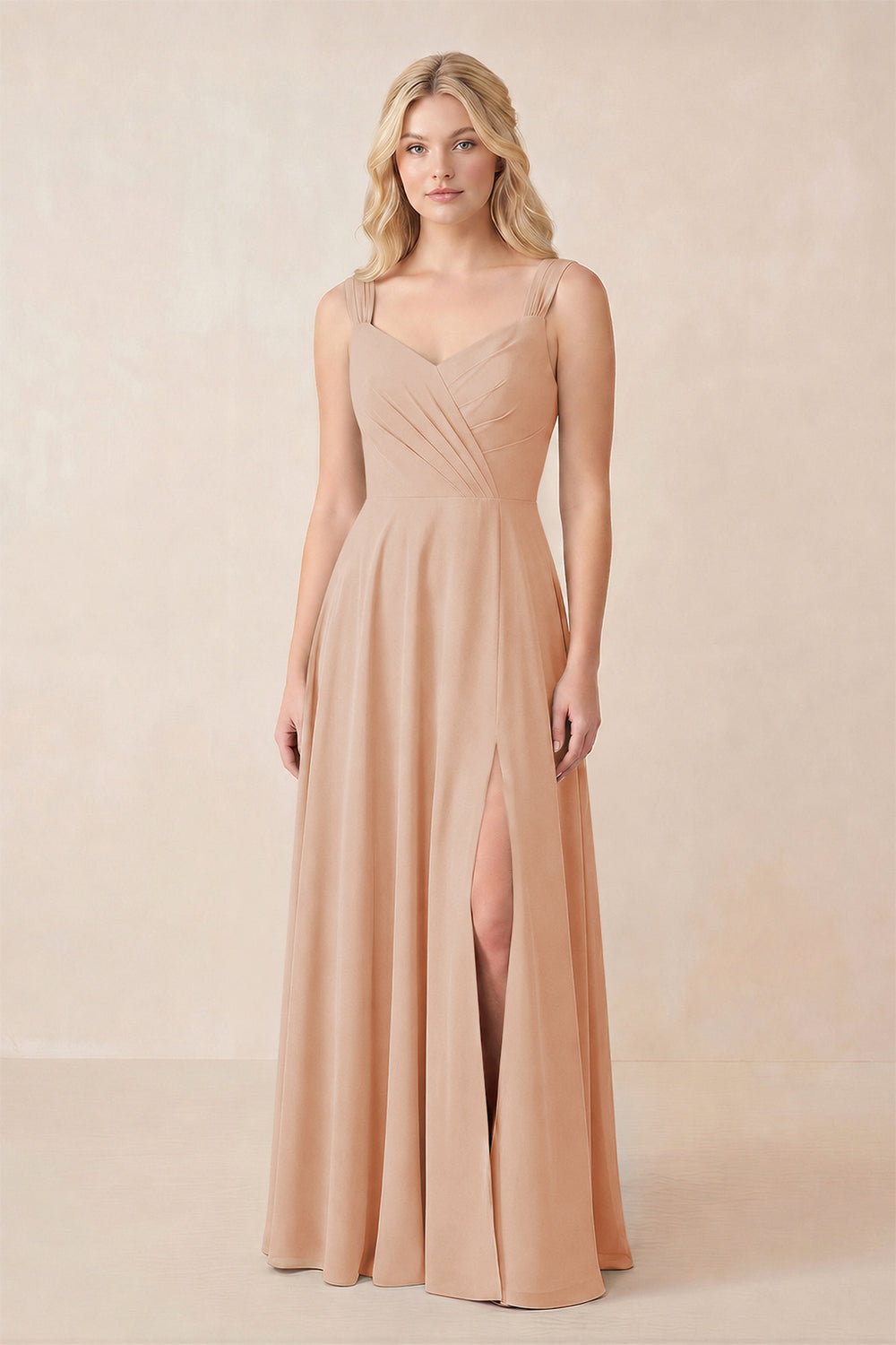 Sweetheart A-Line Chiffon Long Bridesmaid Dress in Champagne Rose