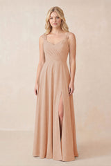 Sweetheart A-Line Chiffon Long Bridesmaid Dress in Champagne Rose