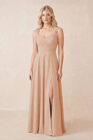 Sweetheart A-Line Chiffon Long Bridesmaid Dress in Champagne Rose