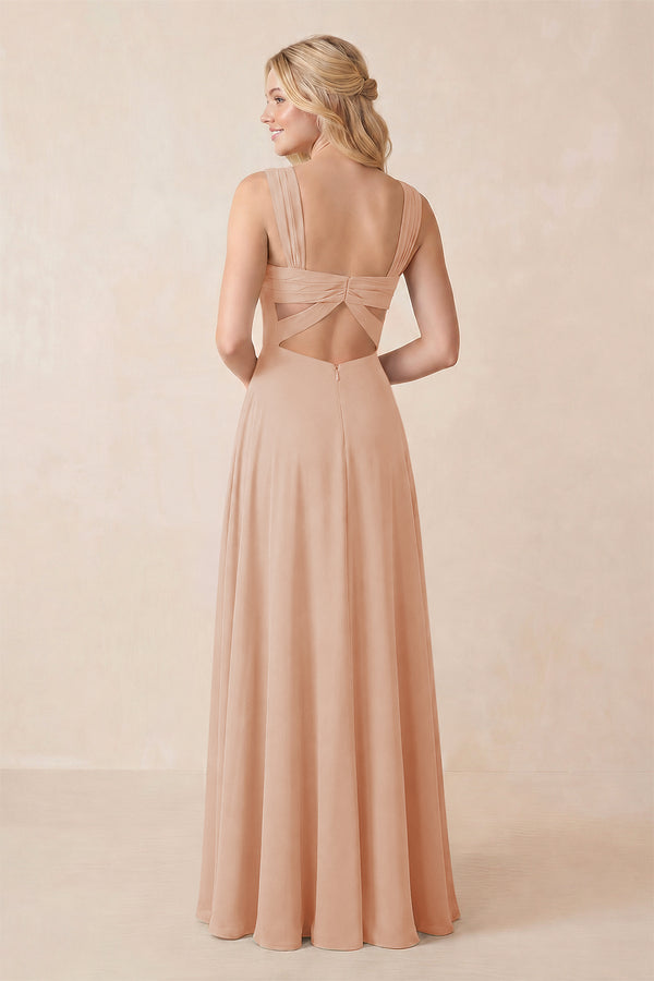 Sweetheart A-Line Chiffon Long Bridesmaid Dress in Champagne Rose