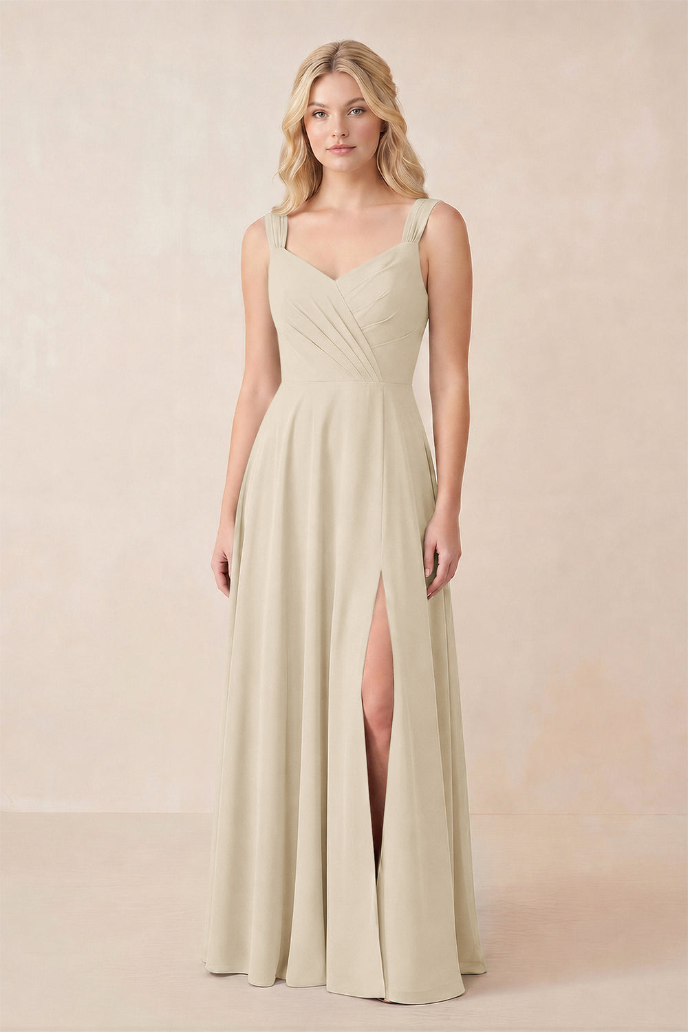 Sweetheart A-Line Chiffon Long Bridesmaid Dress in Champagne
