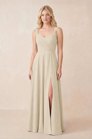 Sweetheart A-Line Chiffon Long Bridesmaid Dress in Champagne