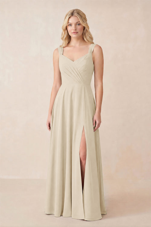 Sweetheart A-Line Chiffon Long Bridesmaid Dress in Champagne