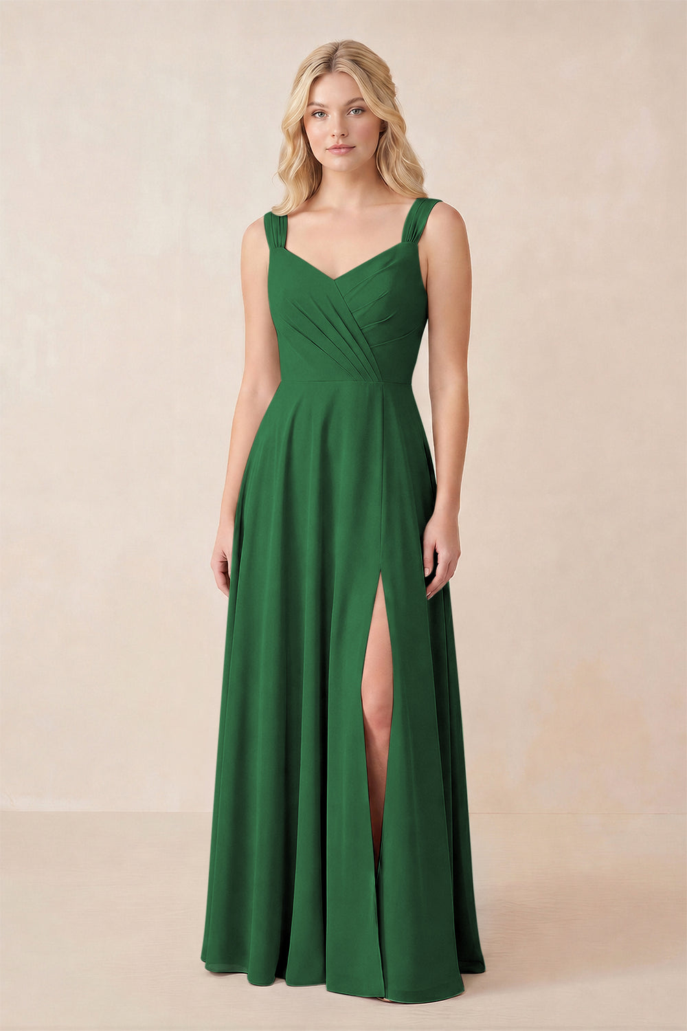 Sweetheart A-Line Chiffon Long Bridesmaid Dress in Dark Green