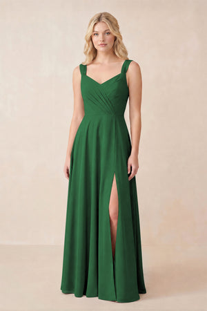 Sweetheart A-Line Chiffon Long Bridesmaid Dress in Dark Green