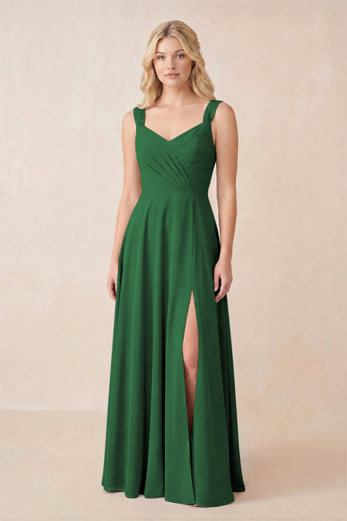 Sweetheart A-Line Chiffon Long Bridesmaid Dress in Dark Green
