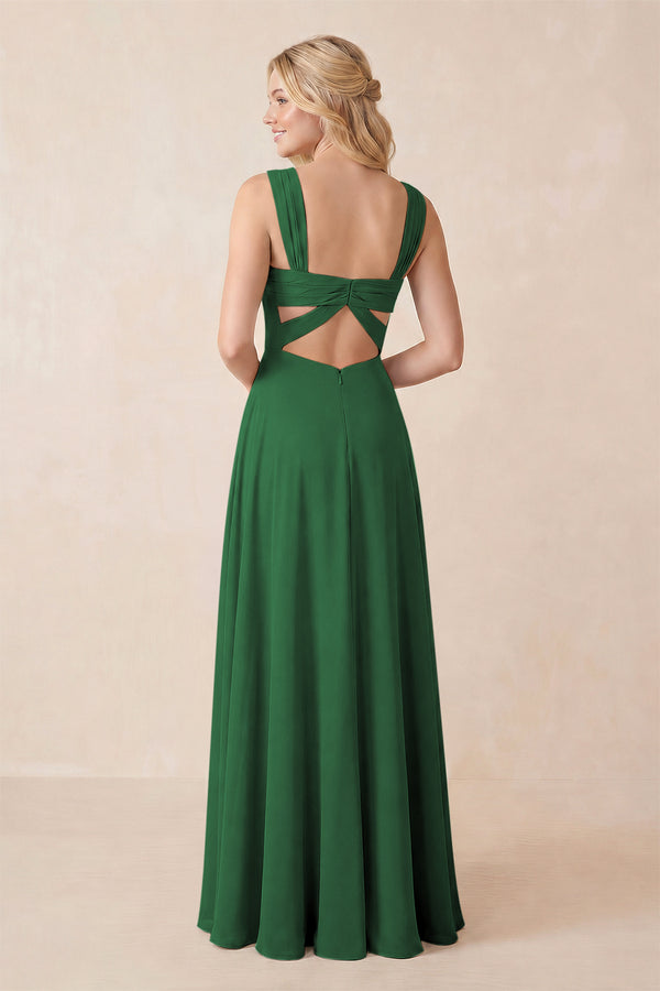 Sweetheart A-Line Chiffon Long Bridesmaid Dress in Dark Green