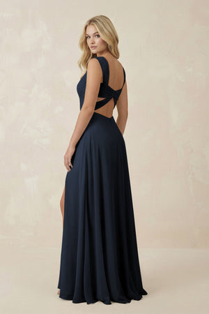 Sweetheart A - Line Chiffon Long Bridesmaid Dress in Dark Navy - KissProm Bridesmaid Dresses