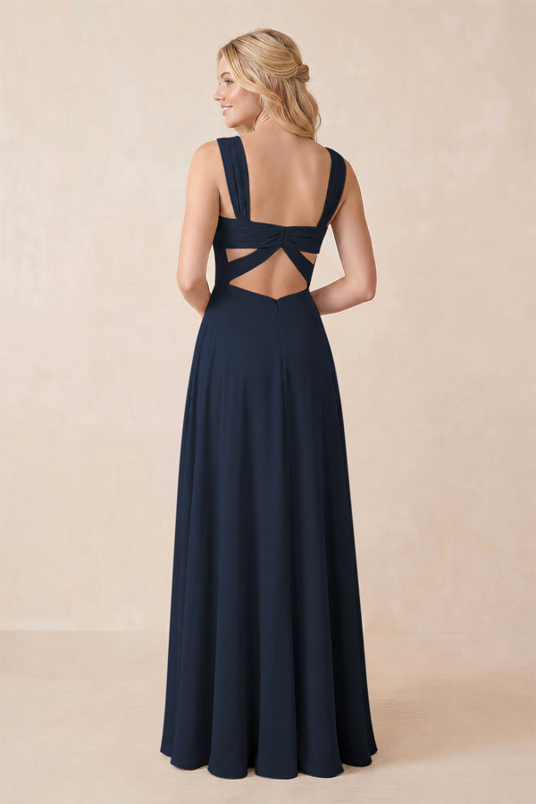 Sweetheart A-Line Chiffon Long Bridesmaid Dress in Dark Navy