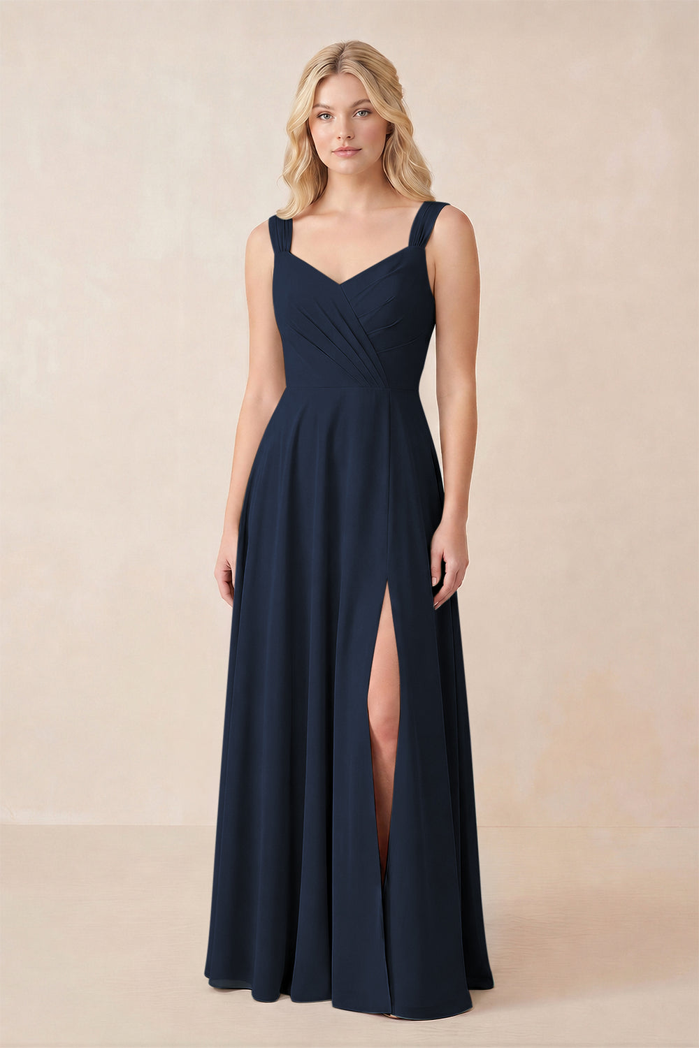 Sweetheart A-Line Chiffon Long Bridesmaid Dress in Dark Navy