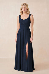 Sweetheart A-Line Chiffon Long Bridesmaid Dress in Dark Navy