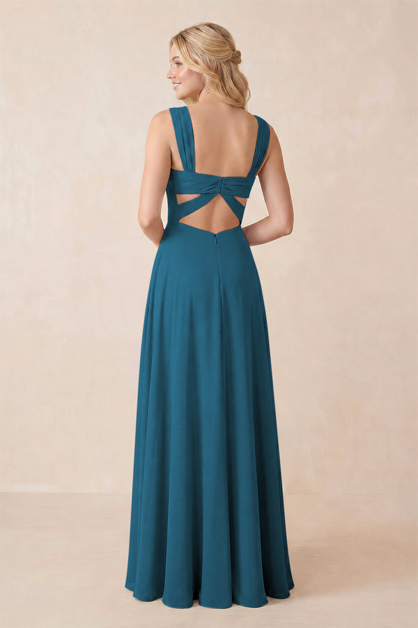 Sweetheart A-Line Chiffon Long Bridesmaid Dress in Dark Teal