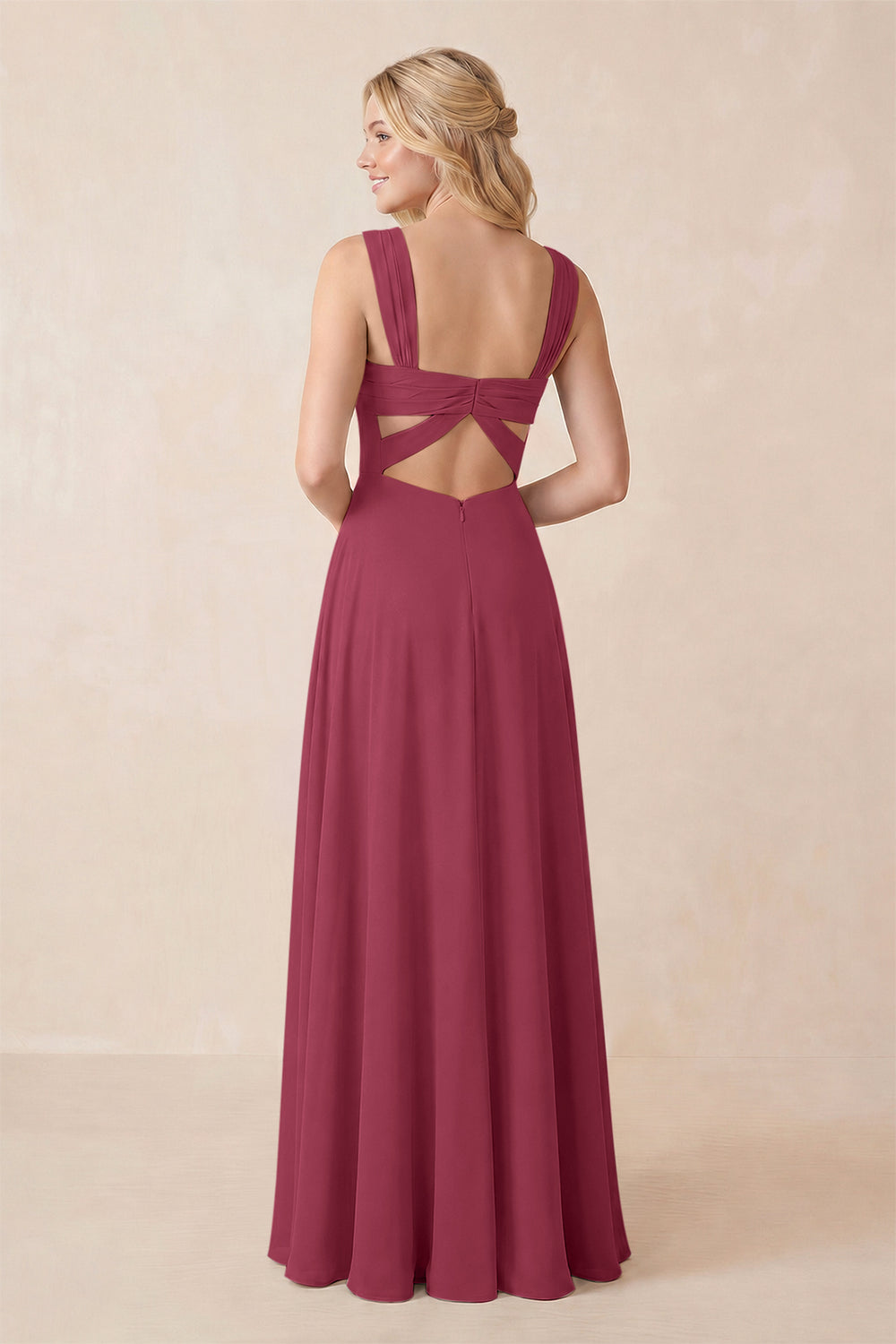 Sweetheart A-Line Chiffon Long Bridesmaid Dress in Desert Rose