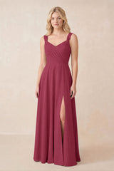 Sweetheart A-Line Chiffon Long Bridesmaid Dress in Desert Rose