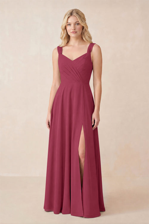 Sweetheart A-Line Chiffon Long Bridesmaid Dress in Desert Rose
