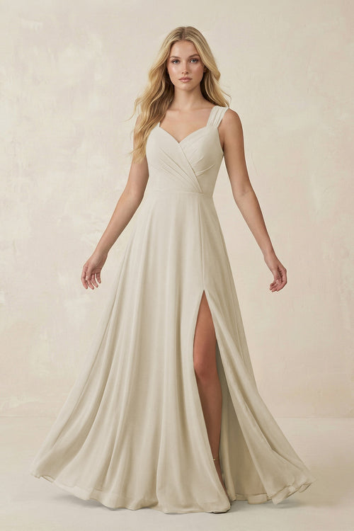 Sweetheart A - Line Chiffon Long Bridesmaid Dress in Dove Gray - KissProm Bridesmaid Dresses