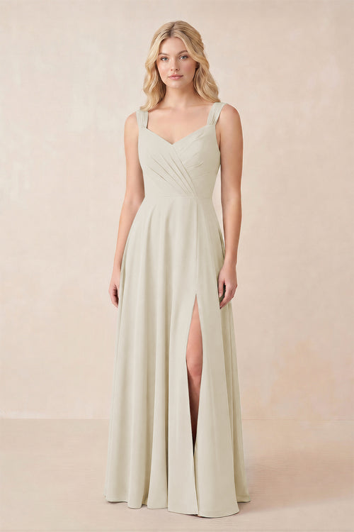 KissProm Sweetheart A-Line Chiffon Long Bridesmaid Dress in Dove Gray, Dove Gray / 0