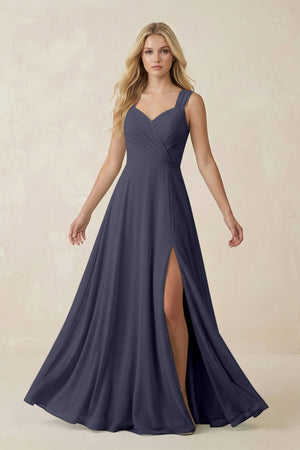Sweetheart A - Line Chiffon Long Bridesmaid Dress in Dusk Blue - KissProm Bridesmaid Dresses