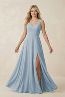 Sweetheart A - Line Chiffon Long Bridesmaid Dress in Dusty Blue - KissProm Bridesmaid Dresses