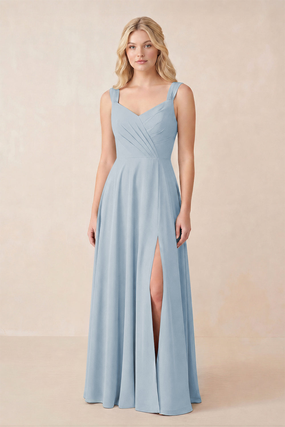 Sweetheart A-Line Chiffon Long Bridesmaid Dress in Dusty Blue