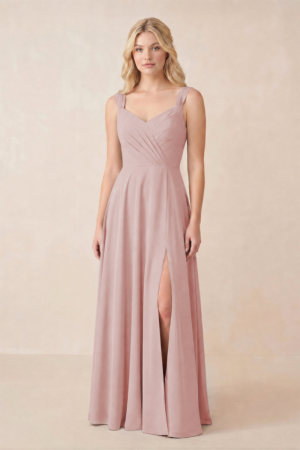 Sweetheart A-Line Chiffon Long Bridesmaid Dress in Dusty Rose