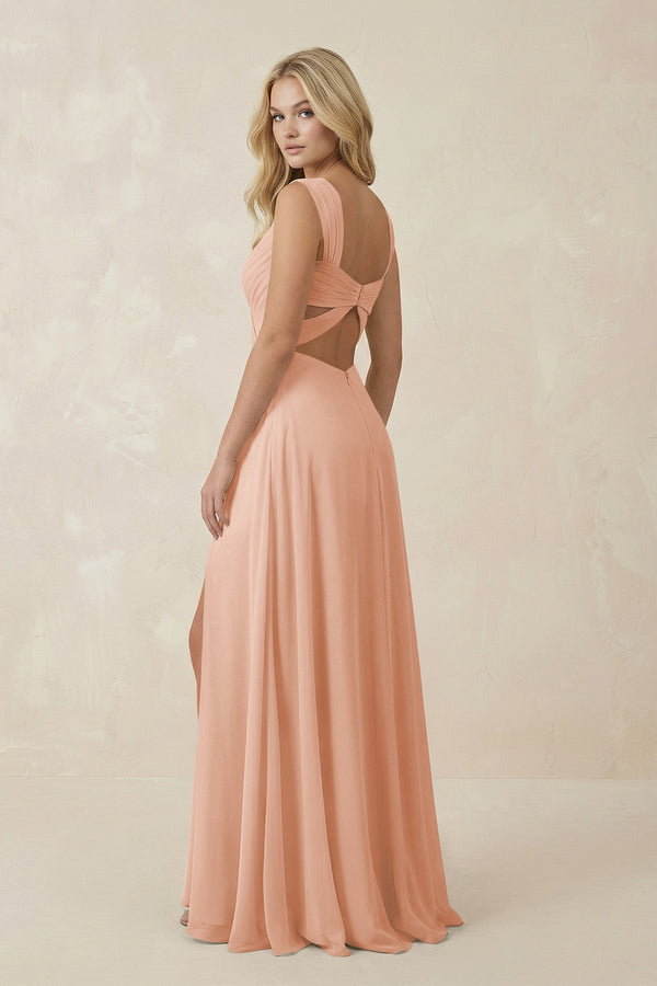 Sweetheart A - Line Chiffon Long Bridesmaid Dress in English Rose - KissProm Bridesmaid Dresses