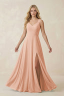 Sweetheart A - Line Chiffon Long Bridesmaid Dress in English Rose - KissProm Bridesmaid Dresses