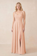 Sweetheart A-Line Chiffon Long Bridesmaid Dress in English Rose