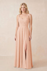 Sweetheart A-Line Chiffon Long Bridesmaid Dress in English Rose