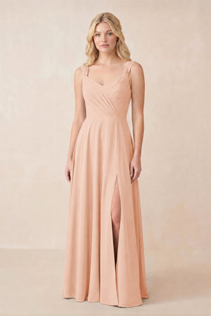 Sweetheart A-Line Chiffon Long Bridesmaid Dress in English Rose