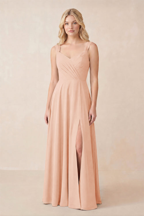Sweetheart A-Line Chiffon Long Bridesmaid Dress in English Rose