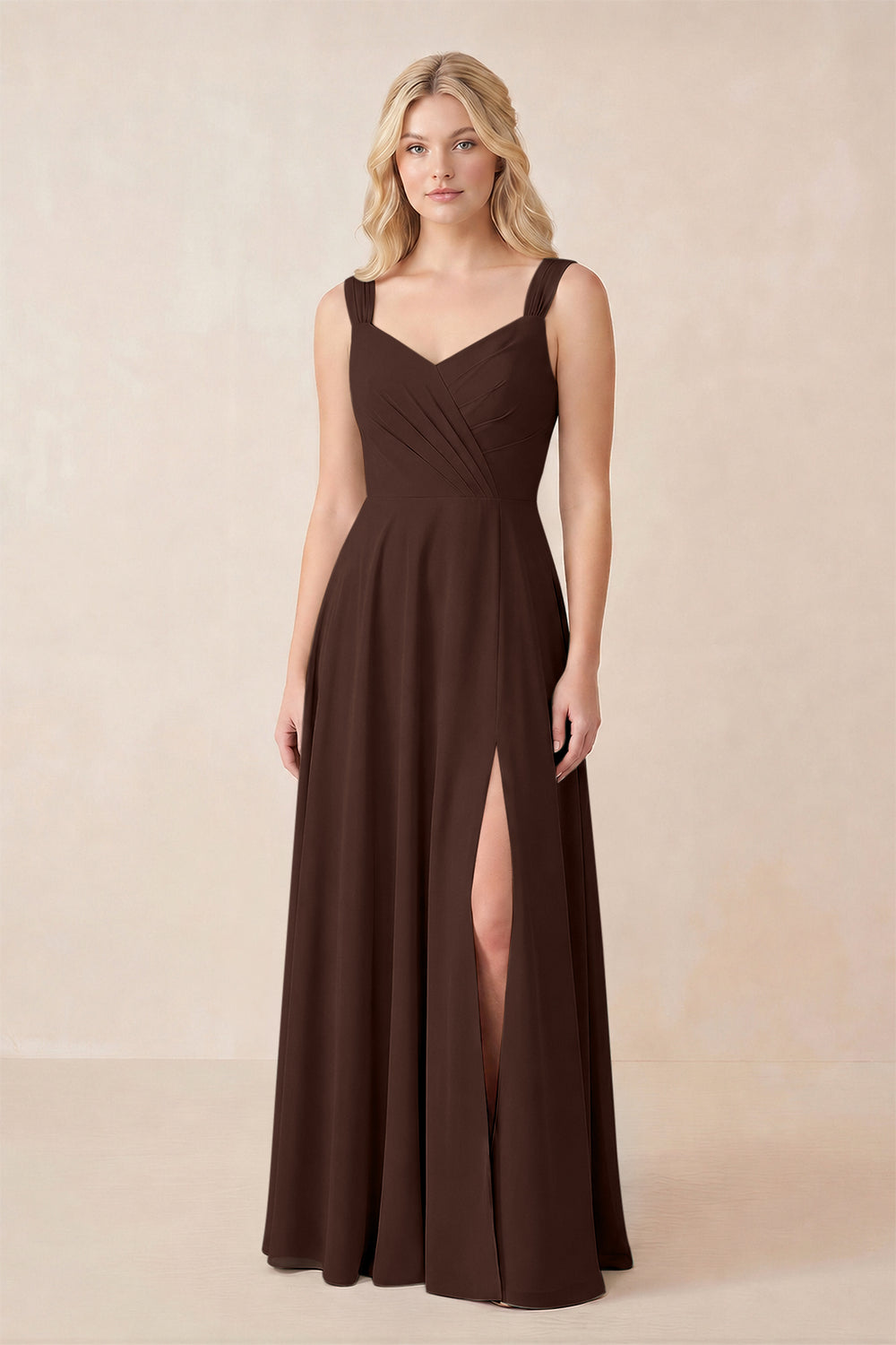 Sweetheart A-Line Chiffon Long Bridesmaid Dress in Espresso