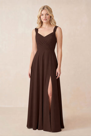 Sweetheart A-Line Chiffon Long Bridesmaid Dress in Espresso