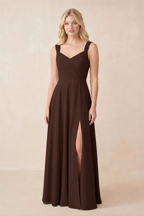 Sweetheart A-Line Chiffon Long Bridesmaid Dress in Espresso