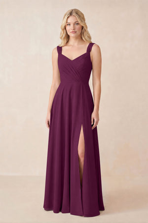 Sweetheart A-Line Chiffon Long Bridesmaid Dress in Fig