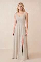 Sweetheart A-Line Chiffon Long Bridesmaid Dress in Frost