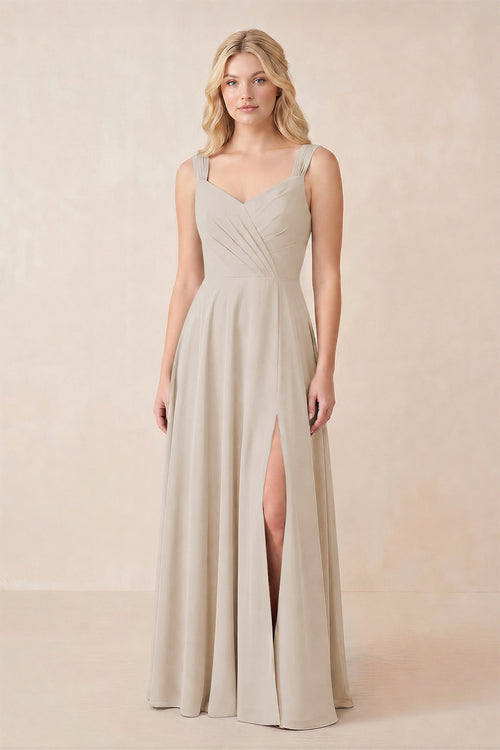 Sweetheart A-Line Chiffon Long Bridesmaid Dress in Frost