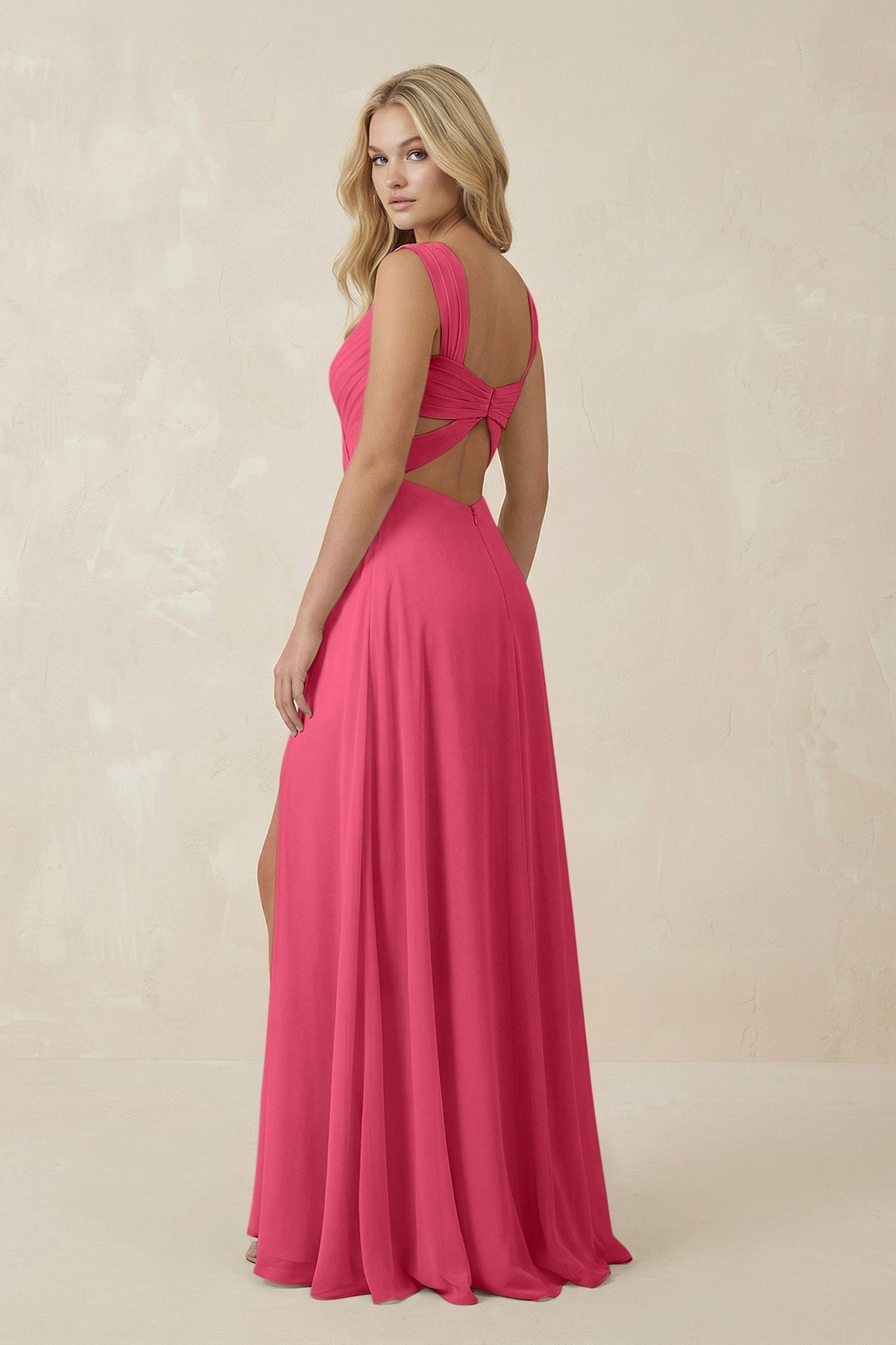 Sweetheart A-Line Chiffon Long Bridesmaid Dress in Fuchsia, Fuchsia / 10 Sweetheart A-Line Chiffon Long Bridesmaid Dress in Fuchsia, Fuchsia / 10