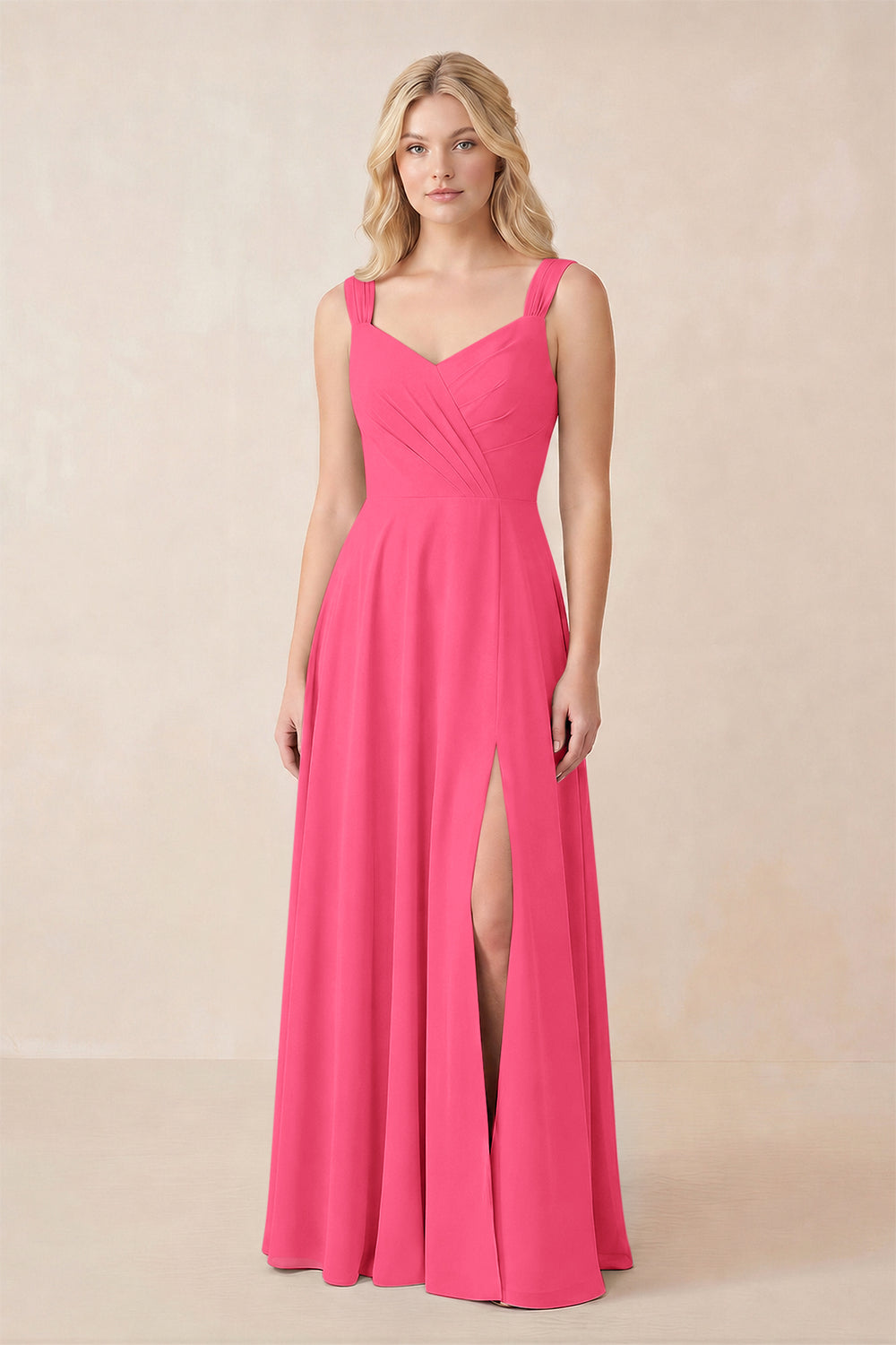 Sweetheart A-Line Chiffon Long Bridesmaid Dress in Fuchsia