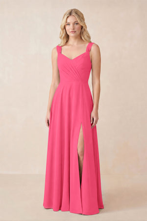 Sweetheart A-Line Chiffon Long Bridesmaid Dress in Fuchsia
