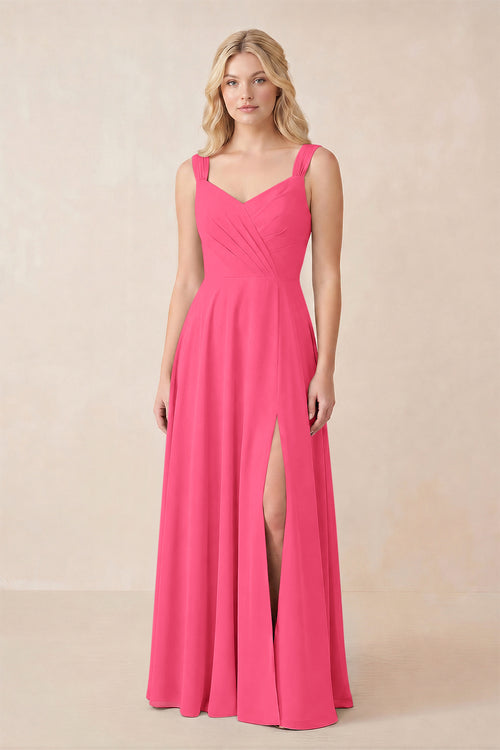 Sweetheart A-Line Chiffon Long Bridesmaid Dress in Fuchsia