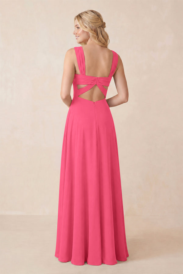 Sweetheart A-Line Chiffon Long Bridesmaid Dress in Fuchsia